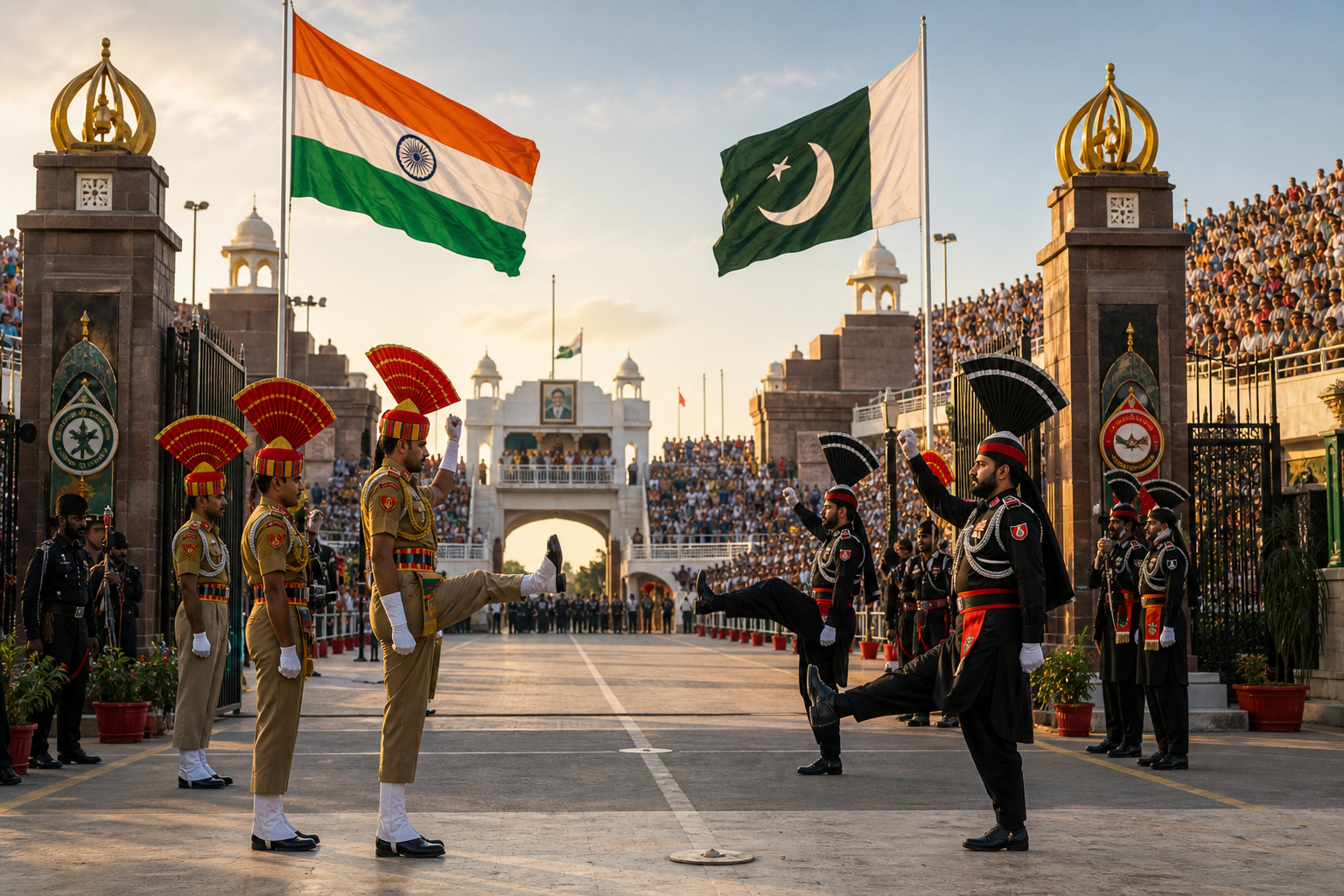 Wagah Border ceremony and Indian flags